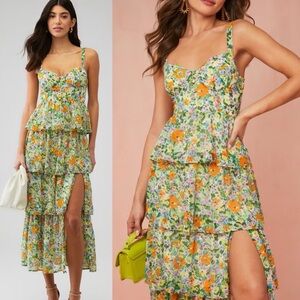 Astr Floral Maxi Dress - Green and Orange